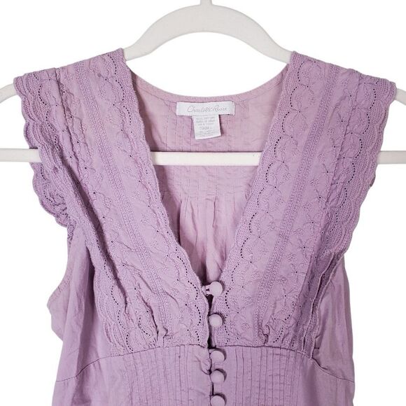 Charlotte Russe Lilac Purple V-Neck Embroidery Tie Back Sleeveless Blouse Small - Picture 3 of 10
